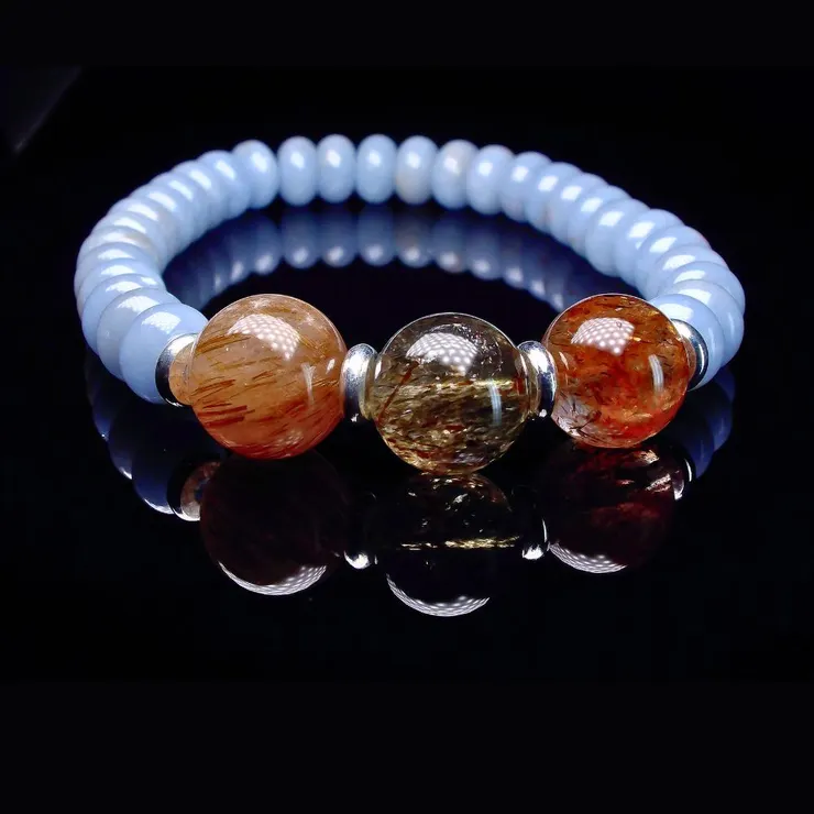 黑超七水晶搭配天使石&nbsp;潛能突破 男士手鍊QBR-00043