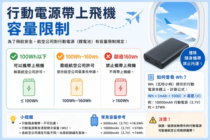 行動電源帶上飛機容量限制