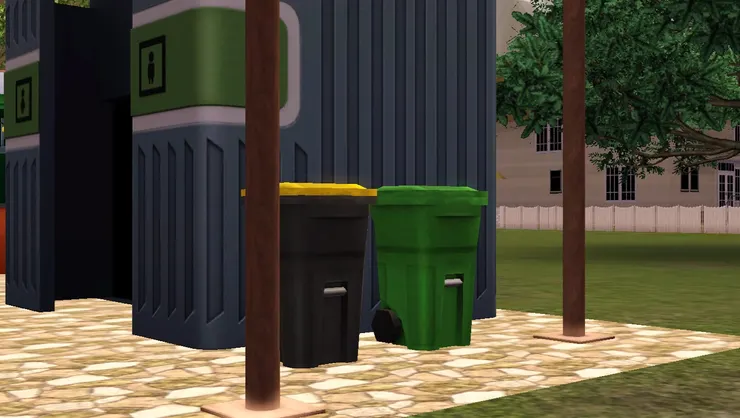 這邊的垃圾桶有蓋，跟另一邊的不同。