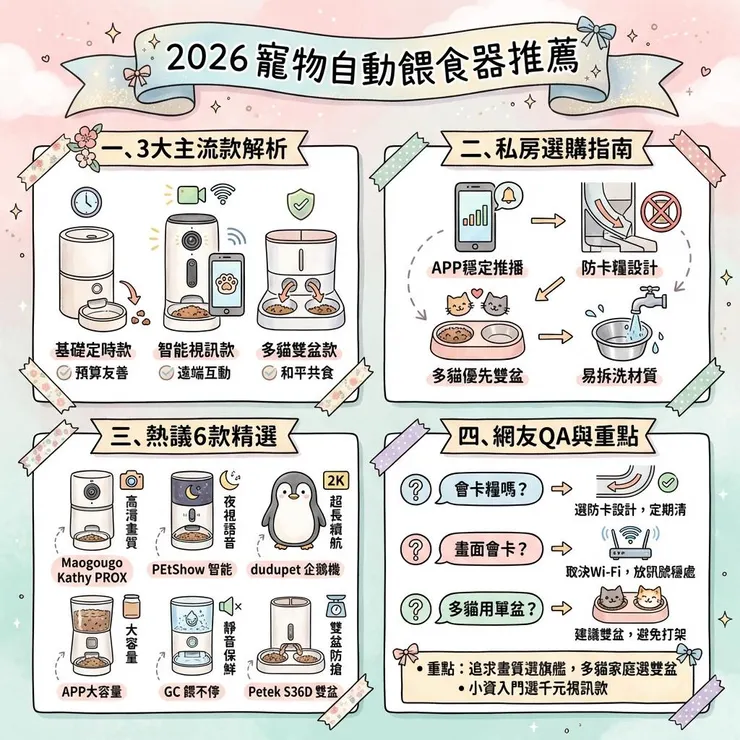 2026 寵物自動餵食器推薦：Dcard、PTT 網友熱議的 6 款視訊與多貓用飼料機評比 🐾