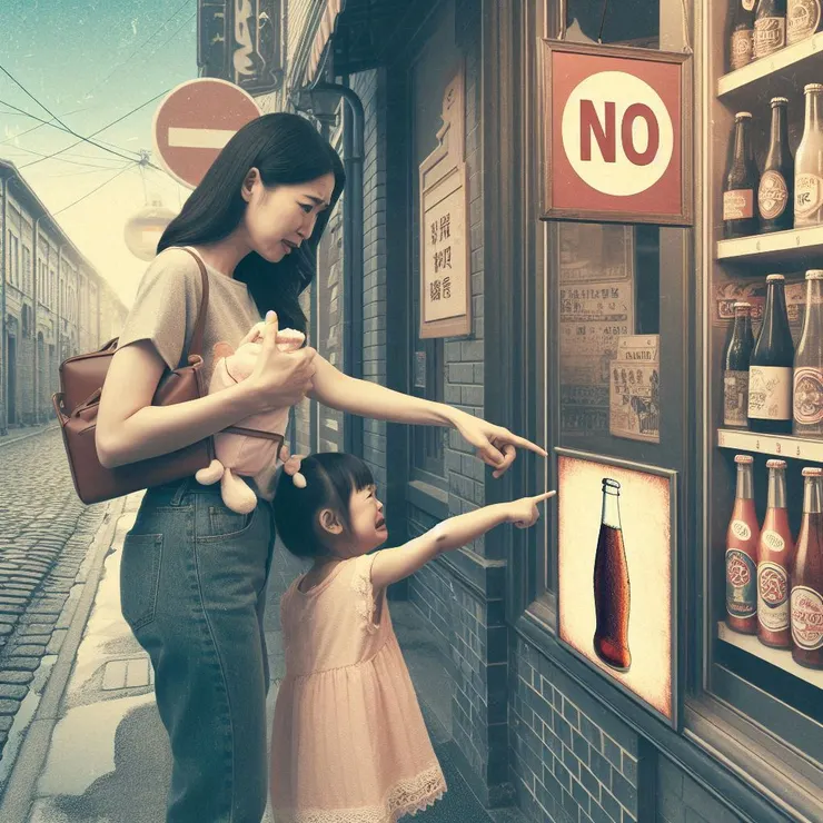 示意圖：孩子想要飲料，求而不得，很苦。人生不也是這樣嗎？有所求，卻不得，讓自己陷入痛苦之中。(圖片來源：Copilot AI 生成圖)