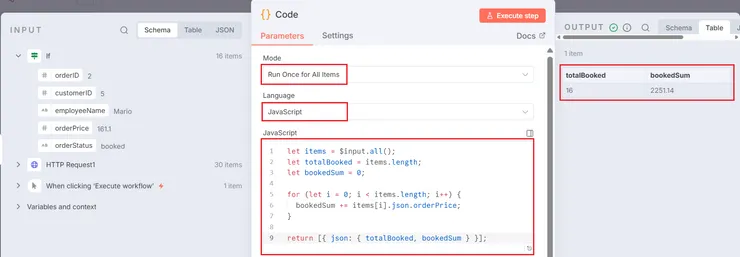 Code 節點執行結果畫面