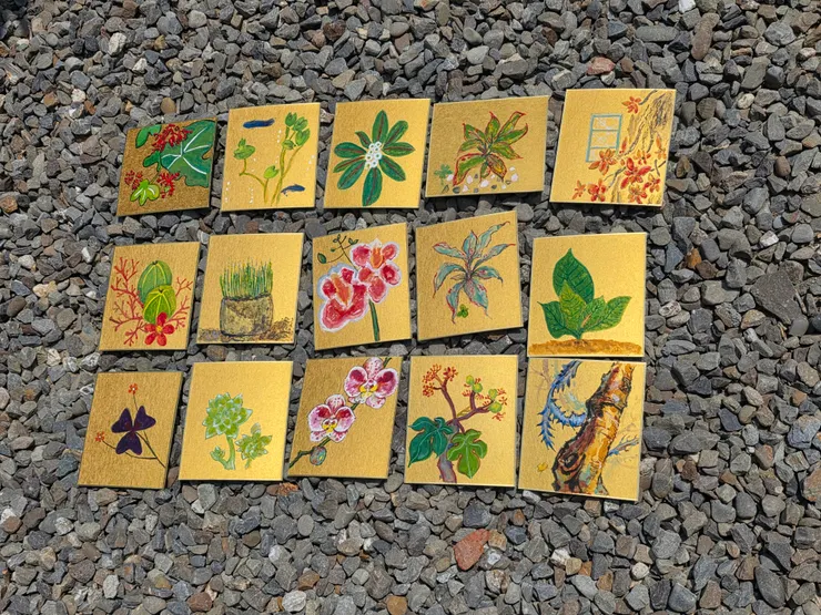 最下排中間的蘭花是老師的作品，其他是學員作品