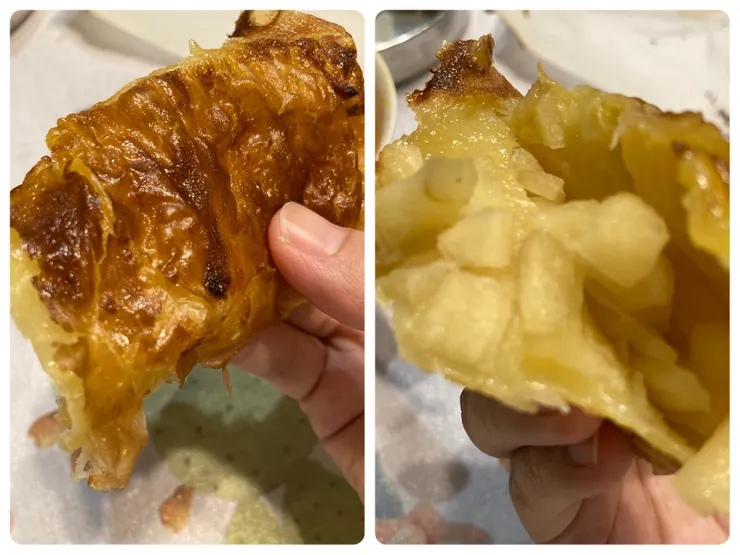 用方法2做成的蘋果派，可以吃到滿滿的甜蜜蜜蘋果丁