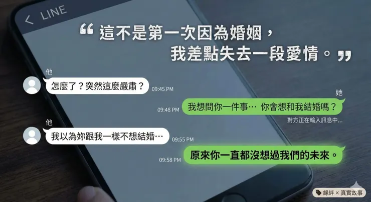 圖 1：那晚，這兩句冷冰冰的訊息，差點成為我們感情的終點。我們因「未來沒共識」而陷入瀕臨分手的僵局。