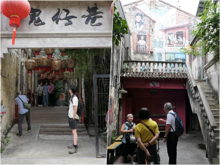 大燈籠懸掛在小橋步道上,重現1960年代華人生活的「鬼仔巷」。