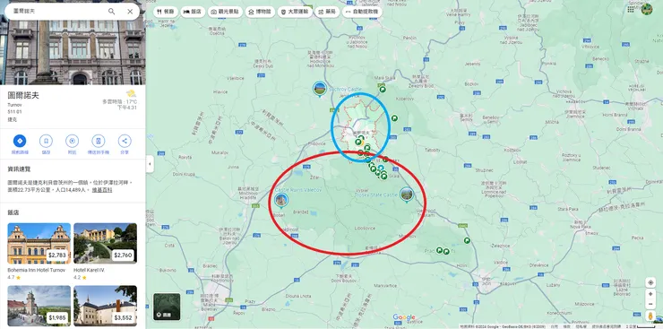 搭火車到Turnov mesto，可以玩波希米亞天堂的左下角區域