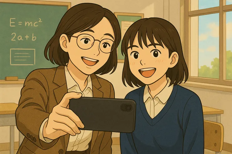 師生自拍合照(小昕咒語Copilot繪圖)