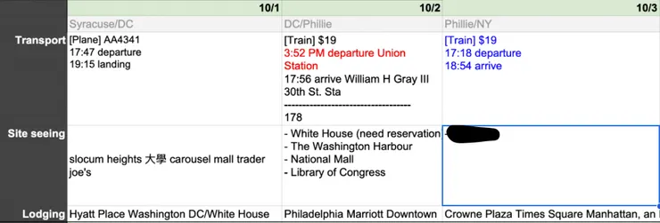 用Google 試算表建立行程表