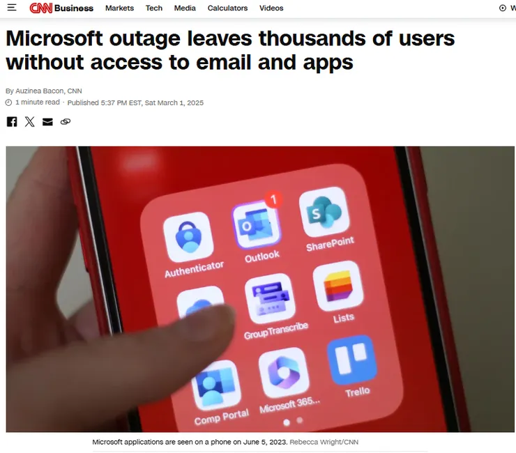 圖片及新聞英文原文出處https://edition.cnn.com/2025/03/01/business/microsoft-outlook-outage-email/index.html