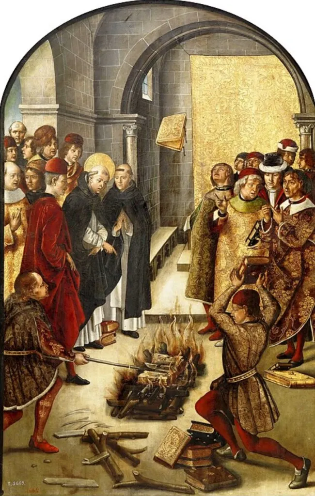 St. Dominic de Guzman and the Albigensians from 1493 until 1499，如果一本書籍沒有完成三層審核，將被視為禁書，那出版物將被全部沒收並燒毀。