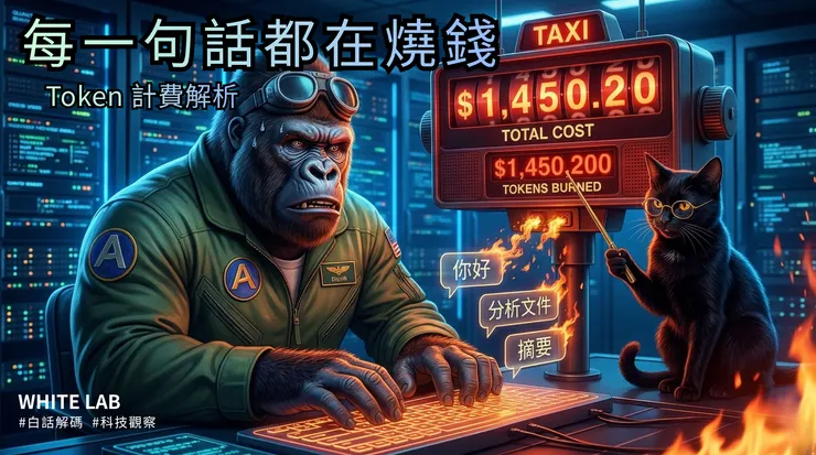 AI Token 計費示意：對話越多，成本越高。