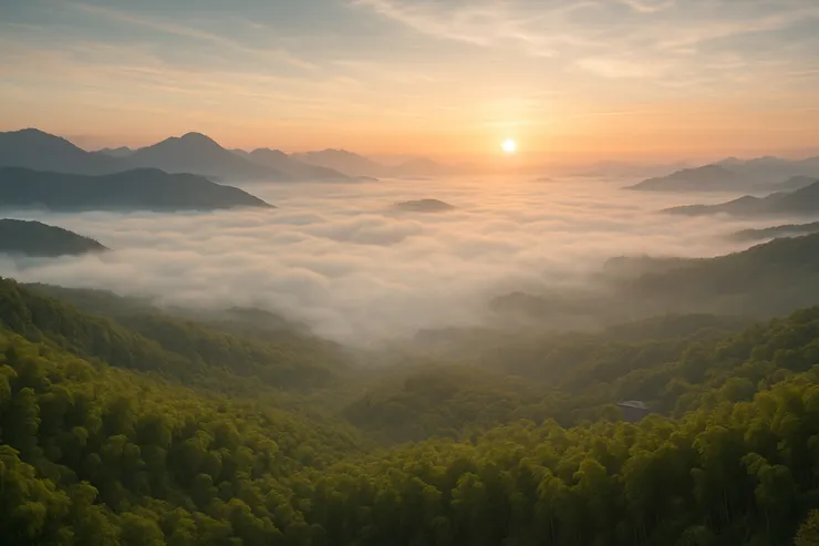 壯麗的景色,夢中下方全是茂密的竹林。- ChatGPT