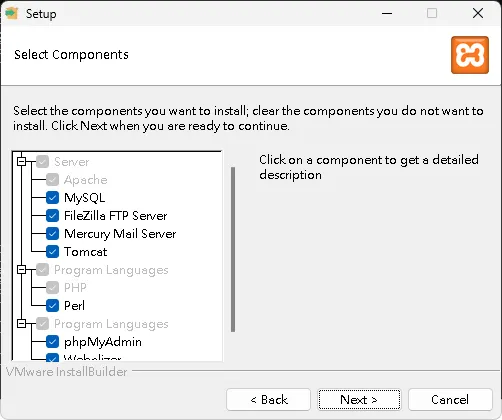 3.選擇要安裝的軟體套件，我都是全選。按下"Next"