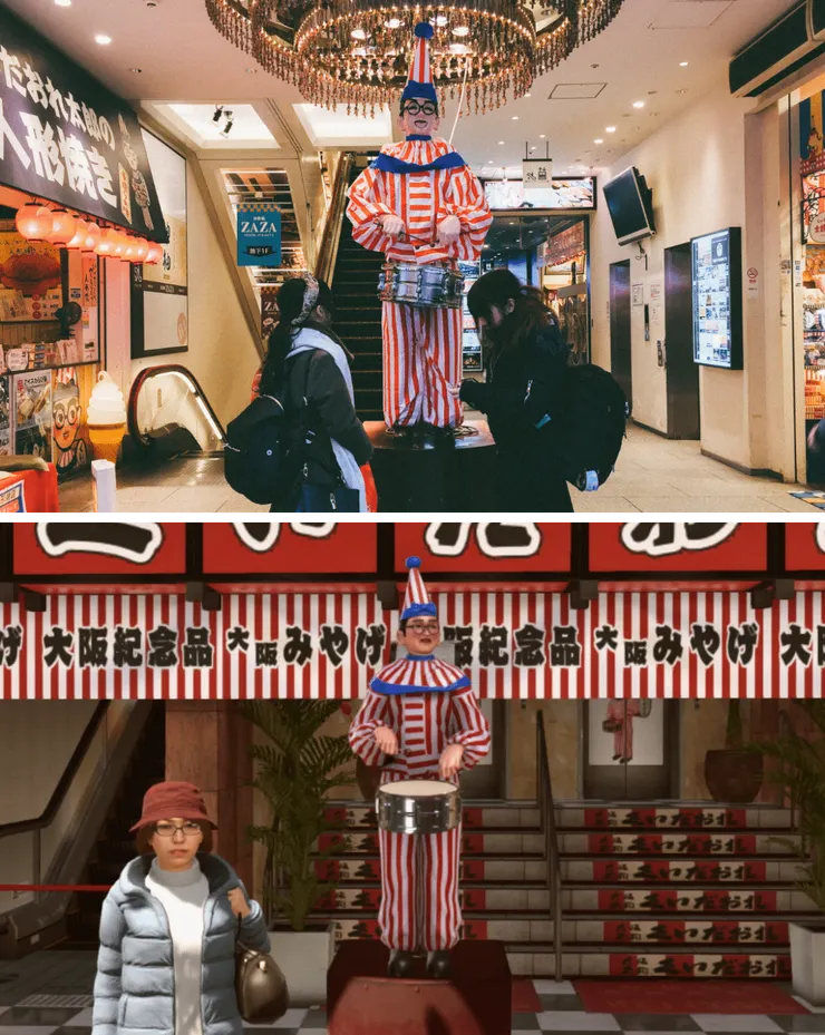 大阪逾六十年的知名代表食倒太郎（くいだおれ太郎）：實景／遊戲