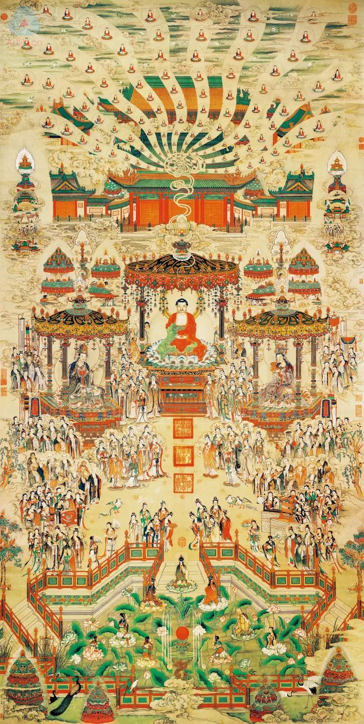 專心持念「阿彌陀佛」萬德洪名，期生淨土。