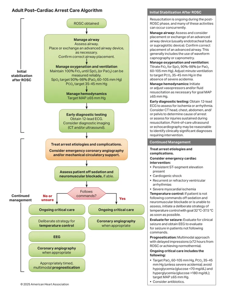 重新建立自發性循環(ROSC)後照顧指引（2025 AHA)
