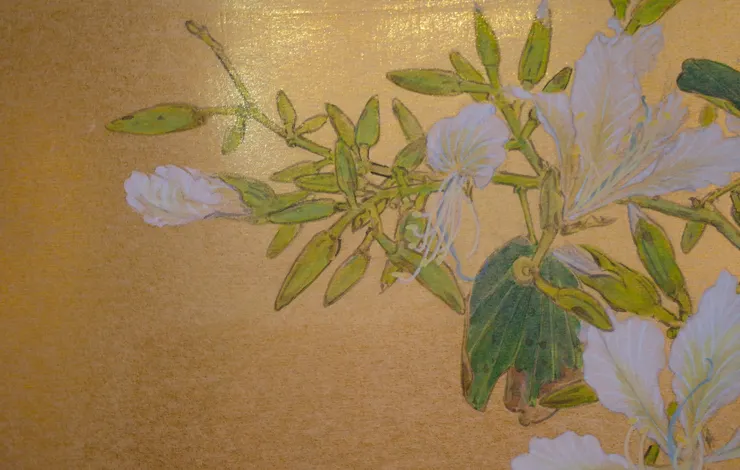 〈鳥啼深處〉局部－艷紫荊