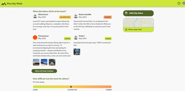 可以參考別人的意見或是圖片,走完後也可以留下自己的評論。