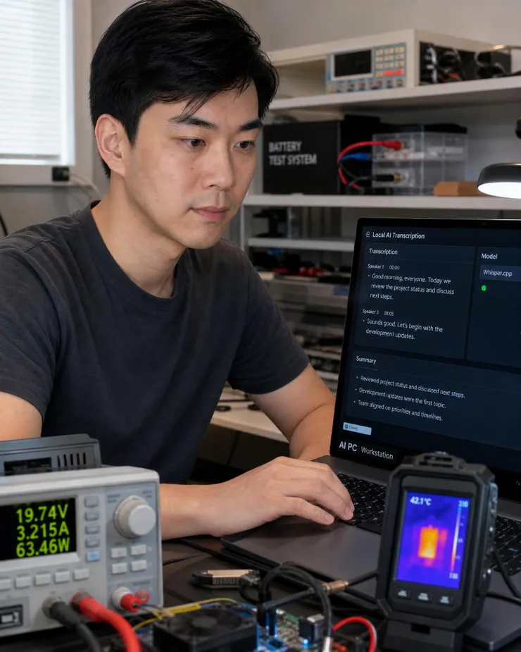 梁练伟测试 AI PC 本地转写、文档摘要、功耗和散热表现