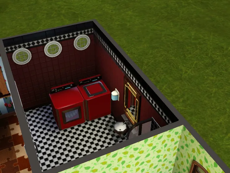 主人房的洗手間放了洗衣機和乾衣機。現實中我覺得這兩個電器非常重要，但在Sims裏洗衣服是很麻煩的事。除非小人真的很空閒，否則建議不要買洗衣的資料片。