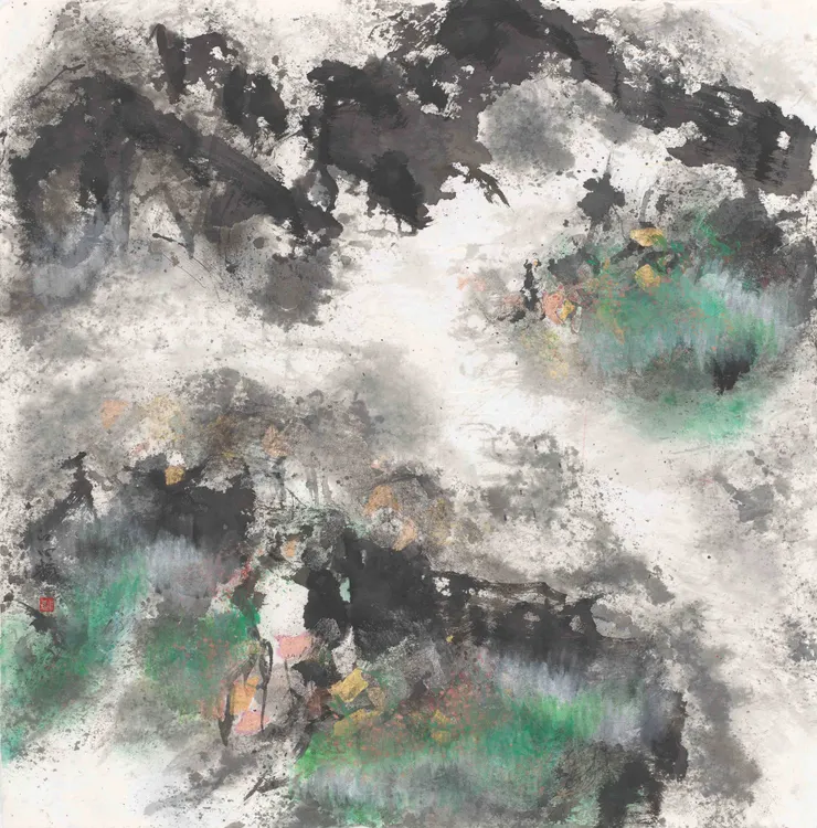〈山澗松峰之一〉水墨設色紙本, 70 x 69 cm, 2023