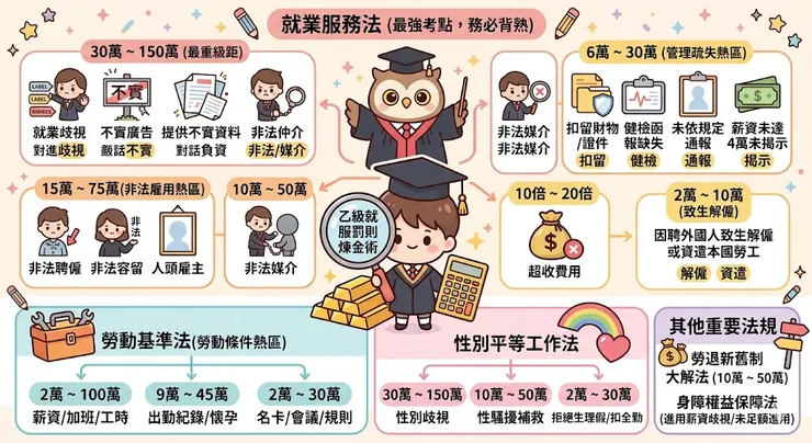 就業服務乙級檢定常考重點),為您整理核心法規罰款金額對照表