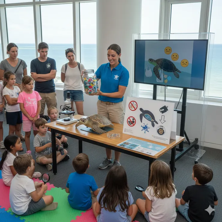 博物館海龜研究人員轉譯調查成果作為保育教育推廣學習攤位