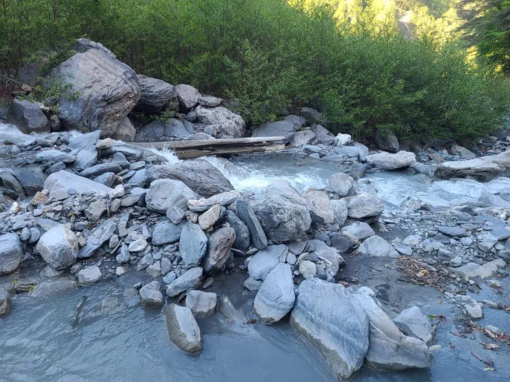 通過芒草叢,走溪床至前方匯流口