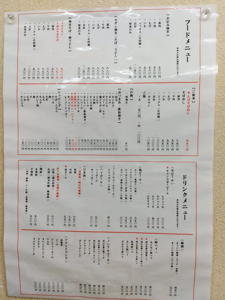貼在牆上的菜單,紅色是店家推薦品項