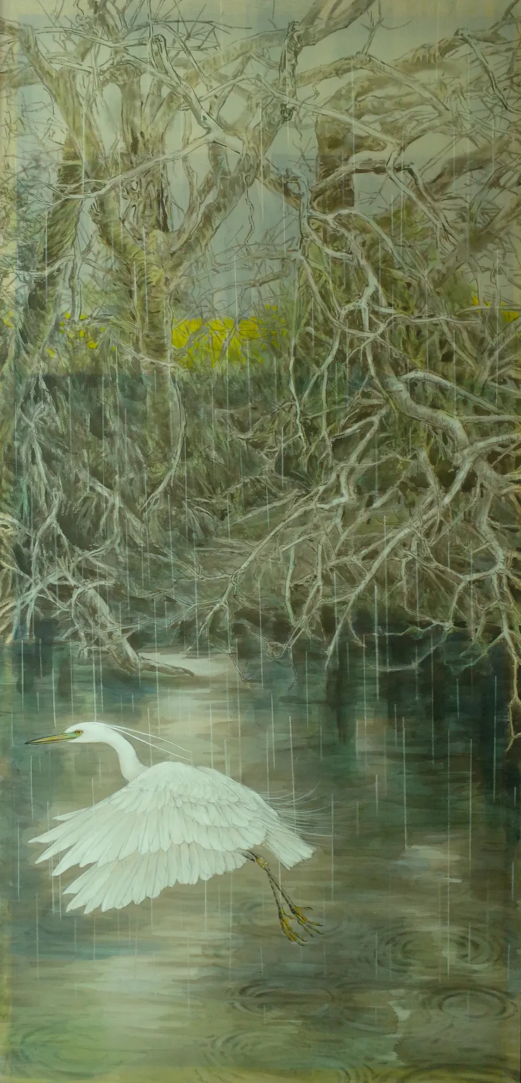 〈寒潭鷺影〉局部－ 右屏