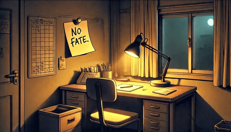 他沒寫結論， 留下一句話，貼在牆上。