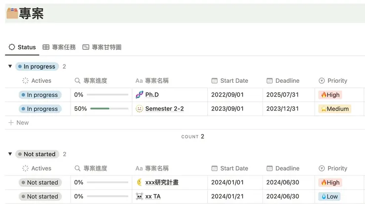 Notion Project Table