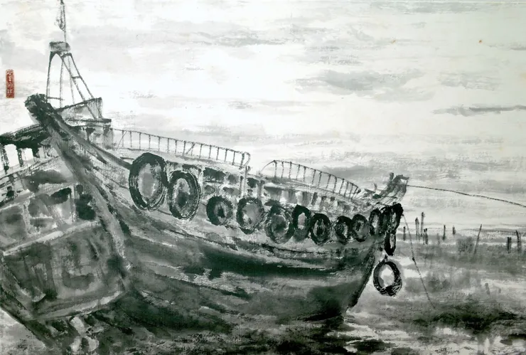 〈夏墅夕照／浯江口夕照〉局部－船