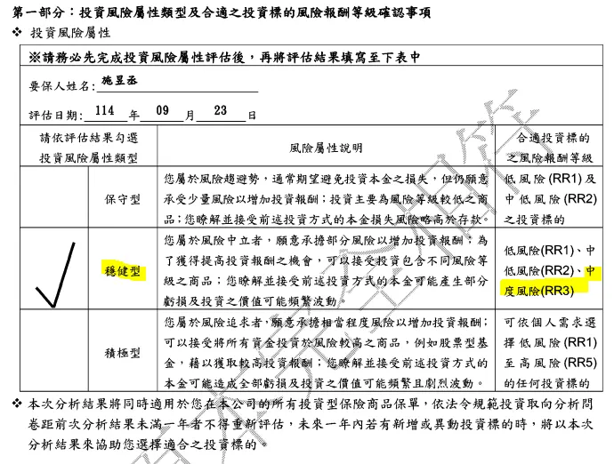 投資風險屬性評估