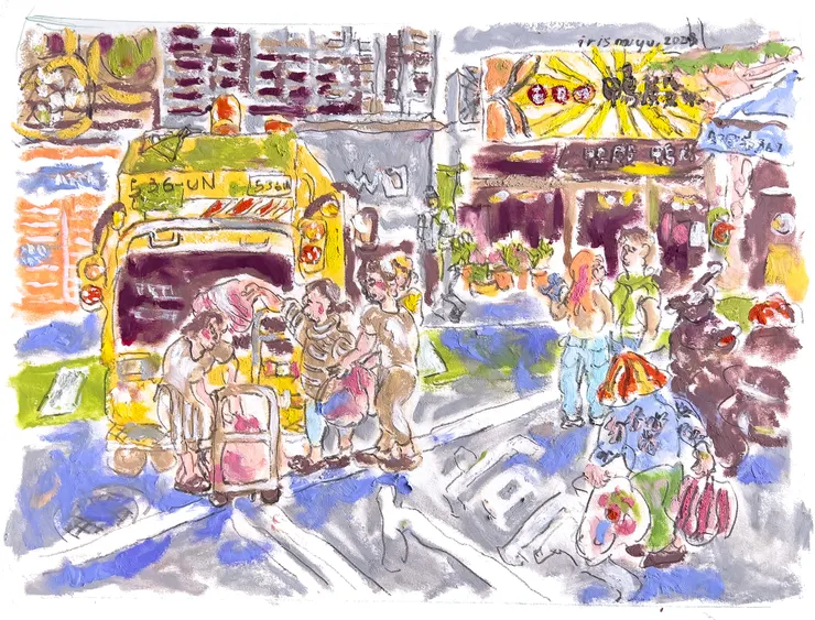 油畫棒版本， 垃圾車乃台灣全民活動 