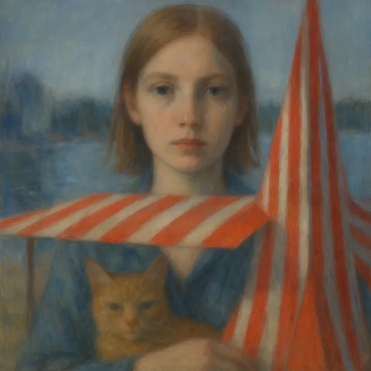 This morning, she found herself beside the lake fairgrounds. The striped red canopies rippled in the breeze, casting fractured patterns onto chrome trailers and shallow puddles.