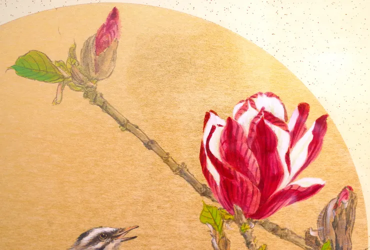 〈山雀鳴鈴／辛夷花開〉局部－辛夷花