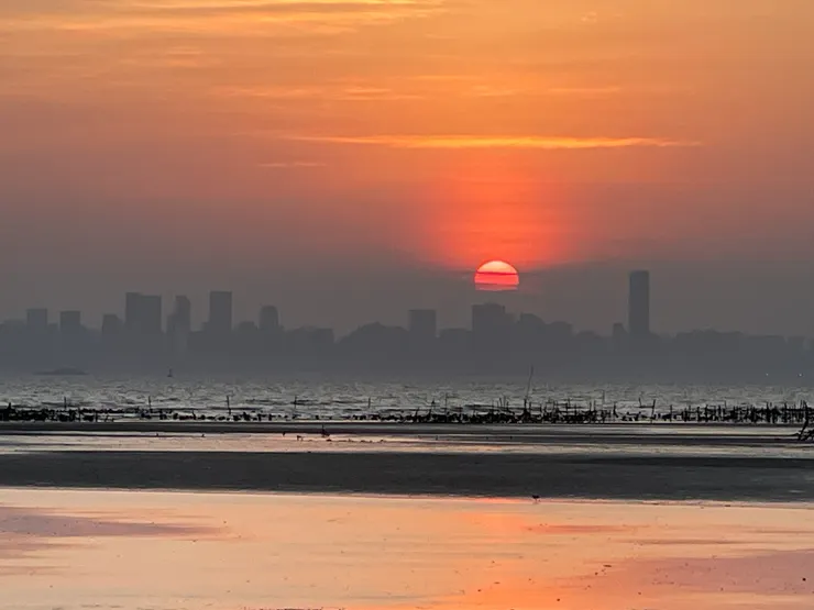 金門慈湖的夕陽，美得令人屏息。(背景為對岸廈門)