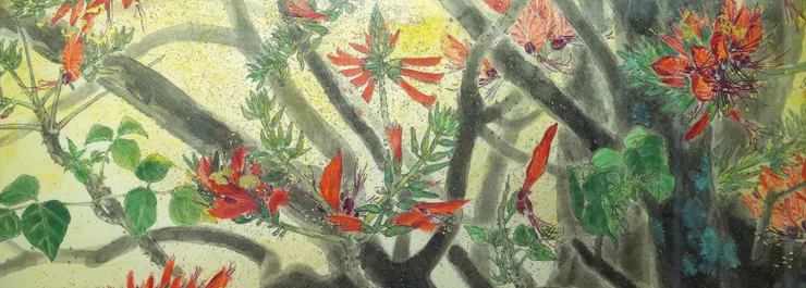 〈莿桐花開〉局部－莿桐花