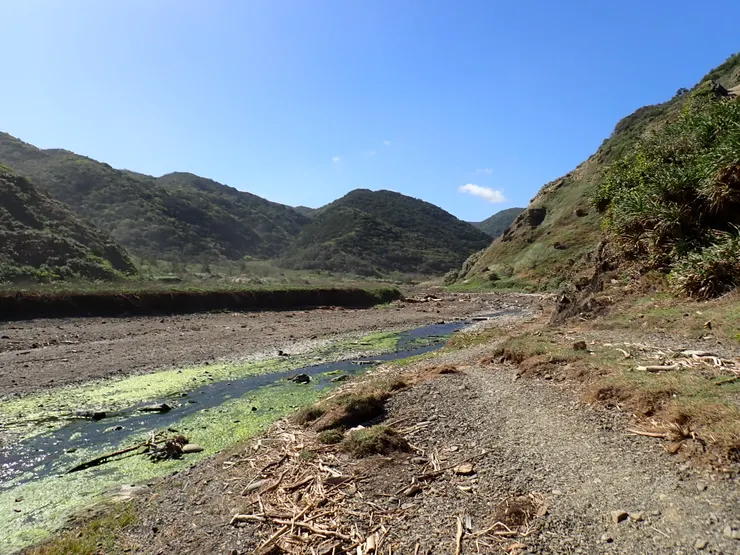 2024/12/7 塔瓦溪 (豆仔溪)的溪水，踩石頭即可過。