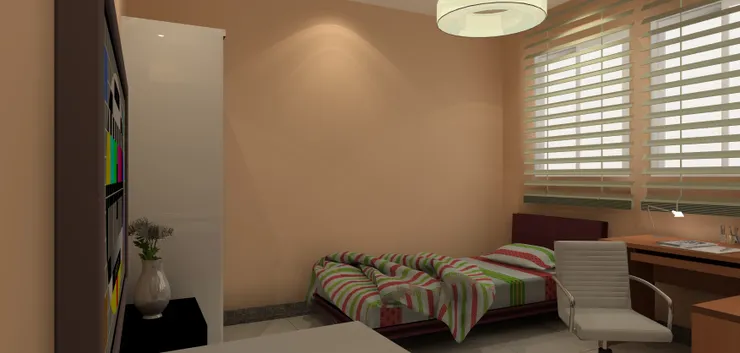 今次被鋪床單的顏色特意選鮮艷的，跟房子不同。(不好意思床沒鋪好。)