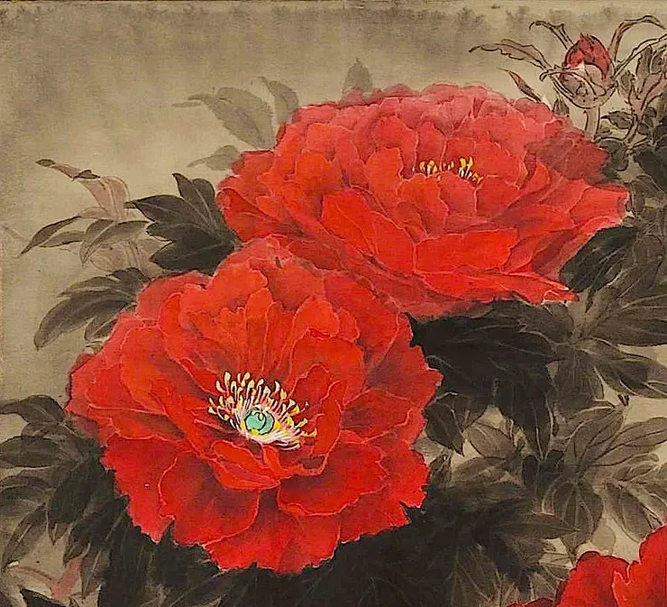 〈耄耋長春・待蝶〉局部－牡丹