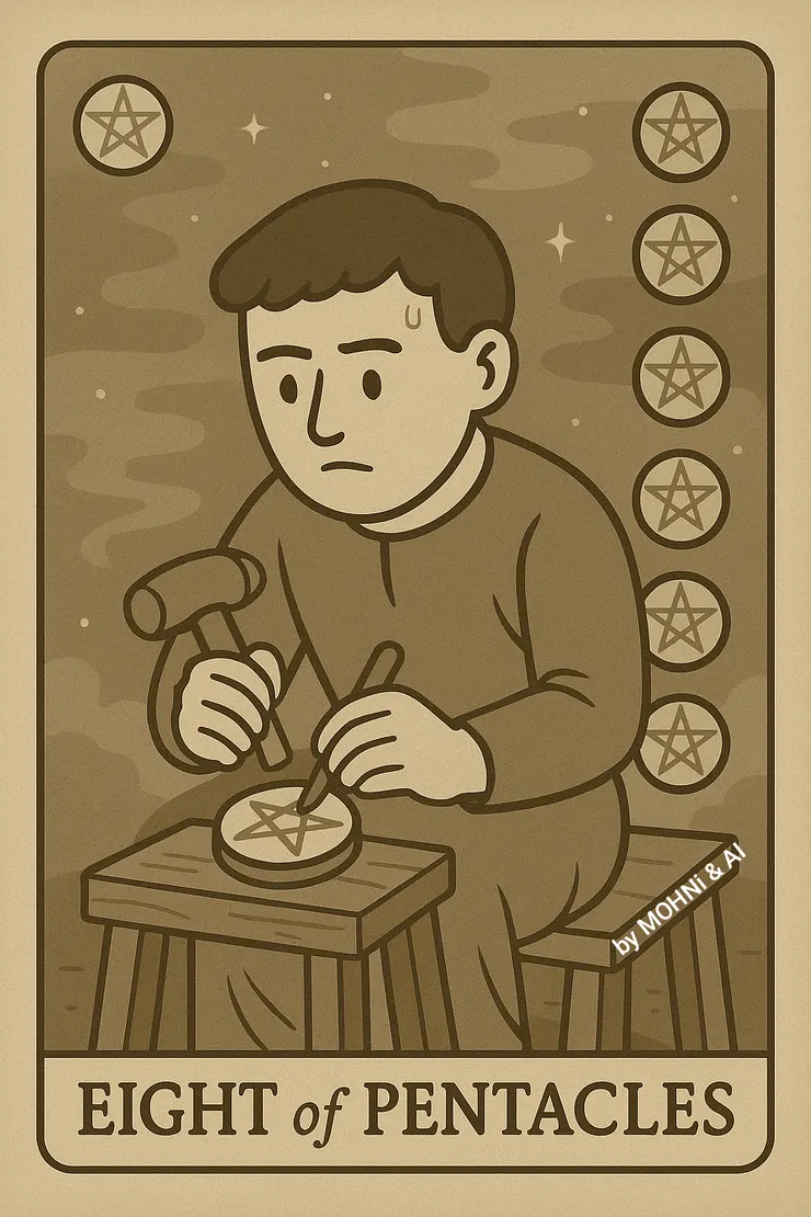 旅人專注著打造他的作品，並不感到厭煩，因為他知道這是他真心想要的。