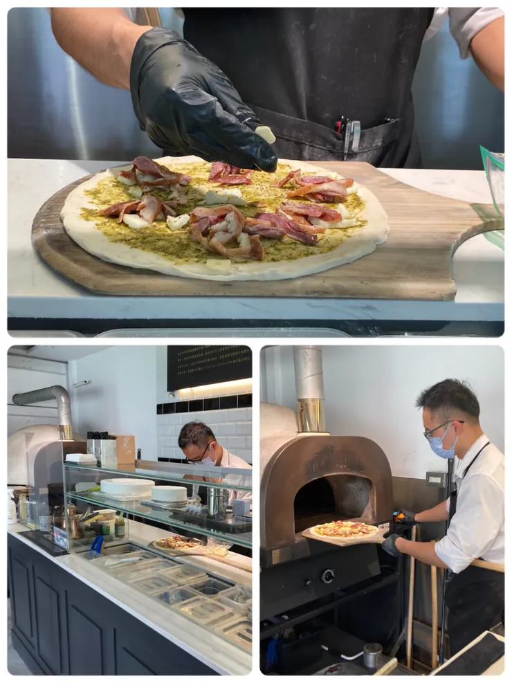 點了一份三星蔥鴨賞青醬披薩！