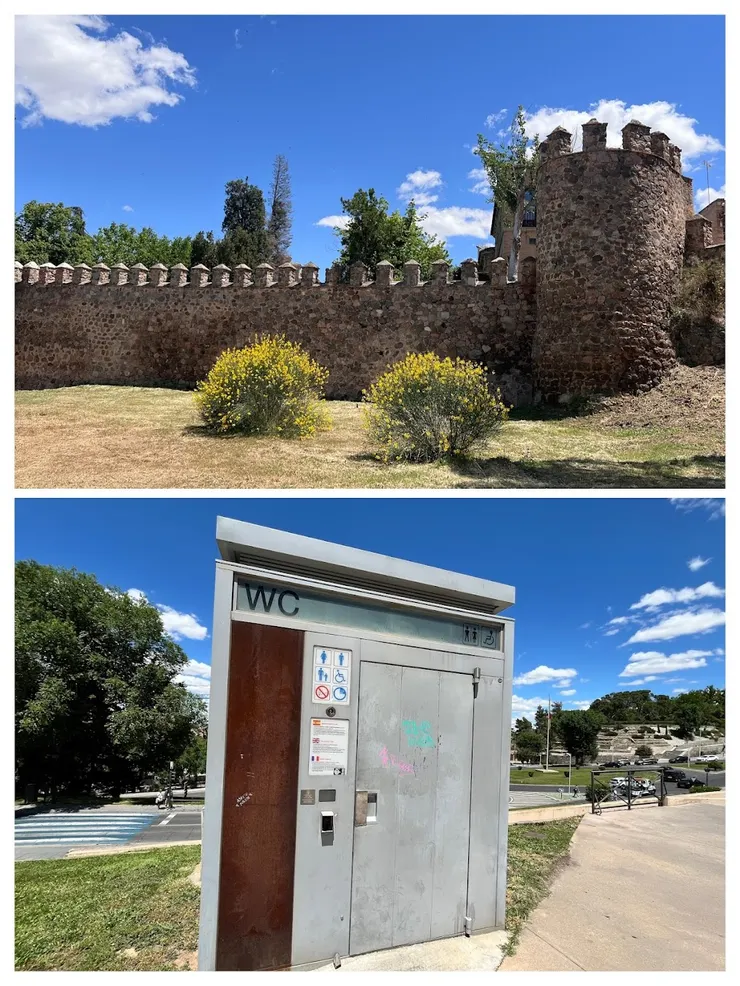 在城牆電扶梯入口附近， 有一間封閉式收費廁所， 投幣0.5歐才會開門。