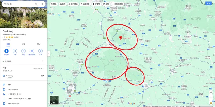 波希米亞天堂的實際區域(地圖深綠色處)