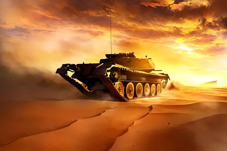 坦克權重高達 1.5 而必出現，結果 AI 寫的人物提示詞雖然不少，被坦克壓過去了