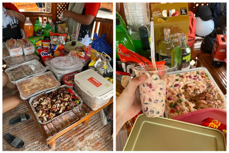 整桌的食物與Fruit salad