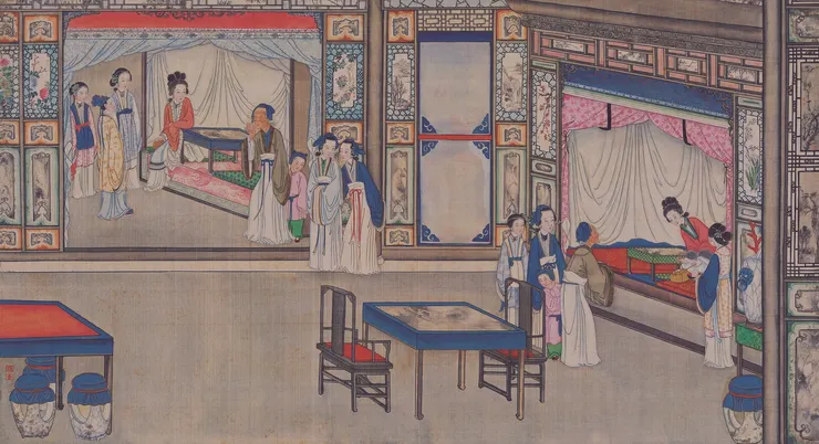 清代名家孫溫繪工筆全本紅樓夢插圖：劉姥姥初會王熙鳳 賈蓉借物言談隱情